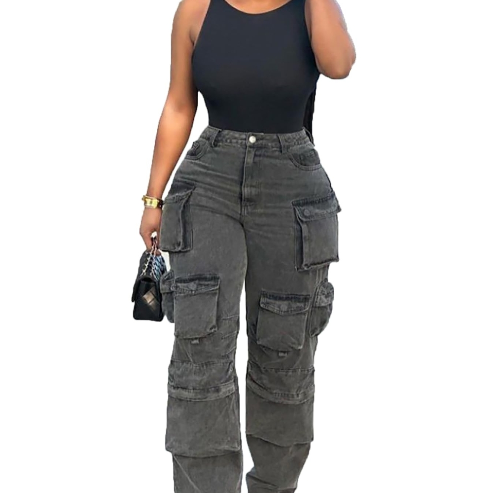 Fashion Nova Charcoal Wide Leg Cargo Pants